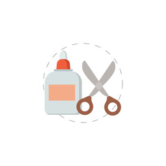 scissors with paper glue isolated illustration. scissors with paper glue flat icon on white background. scissors with paper glue clipart.