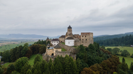 Fototapeta na wymiar Aerial view of the castle in Stara Lubovna, Slovakia