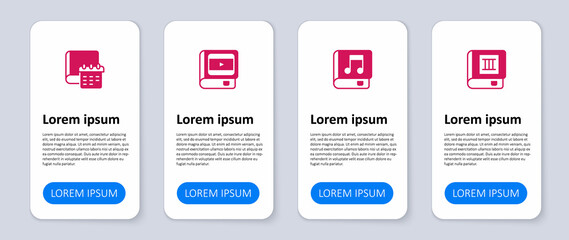 Set Book, Audio book, about cinema and Daily paper notepad. Business infographic template. Vector