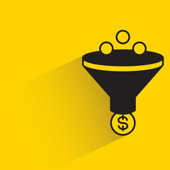 funnel with dollar coin on yellow background