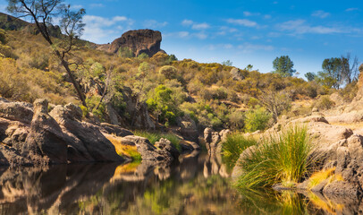 Pinnacles National Park, summer hike, beautiful rocks and landscape views of the valley