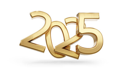 2025 symbol bold golden letters isolated on white 3d-illustration