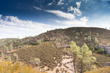 Fototapeta na wymiar Pinnacles National Park, summer hike, beautiful rocks and landscape views of the valley