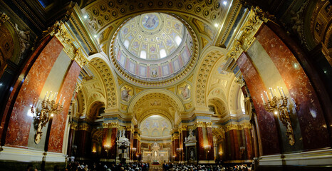 Budapest, Hungary, August 14, 2018 - Interior of St. Stephen's Basilica