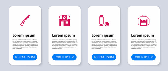 Set Hiking backpack, Bullet, Hunting shop and gun. Business infographic template. Vector