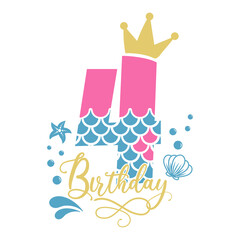 Mermaid Birthday Number 4 Monogram design Mermaid  four 