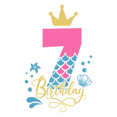 Mermaid Birthday Number 7 Monogram design Mermaid  seven 