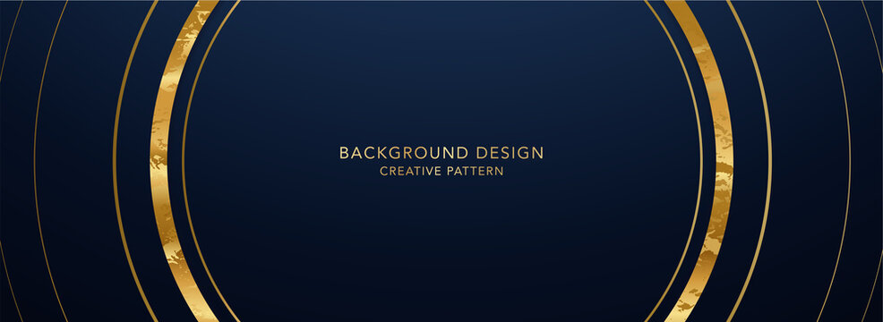 Premium background design with gold circle pattern on dark backdrop. Vector horizontal template for business banner, formal invitation, luxury voucher, prestigious gift certificate