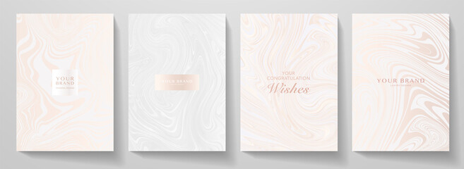 Modern elegant cover design set. Luxury fashionable background with abstract marble pattern in gold, pink color. Elite premium vector template for menu, brochure, flyer layout, presentation