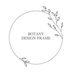 Fototapeta premium Geometric flower wreath with leaves and branches. Botany round frame isolated on white background. For wedding invitations, postcards, posters, labels of cosmetics and perfumes.