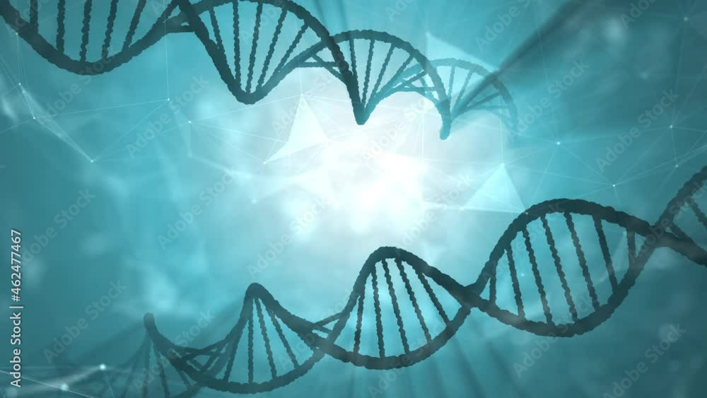 Poster abstract 3d dna chains on futuristic copy space science background. seamless looping.