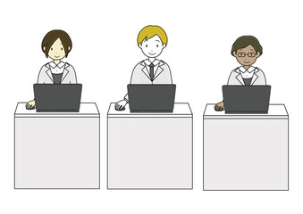 多国籍な研究員（医師）のイラストセット（オンラインミーティングやオフィスイメージ）