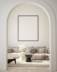 mock up poster frame in modern interior background, living room, Scandinavian style, 3D render, 3D illustration