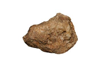 raw specimen of quartz rock isolated on white background.