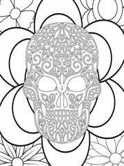 Sugar skull. A4 printable coloring book page.