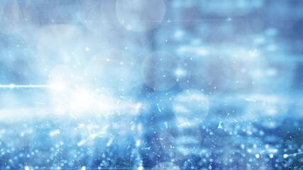 Abstract shining bright blue bokeh with digital technology background copy space.
