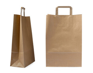 Two paper bags on white background, collage