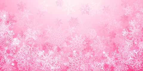 Christmas background of big complex snowflakes in pink colors