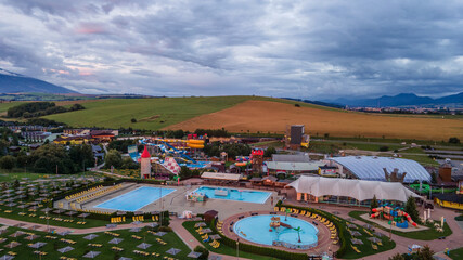 Aerial view of the Tatralandia swimming pool in the town of Liptovsky Mikulas in Slovakia