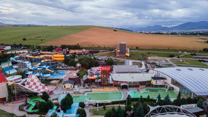 Aerial view of the Tatralandia swimming pool in the town of Liptovsky Mikulas in Slovakia
