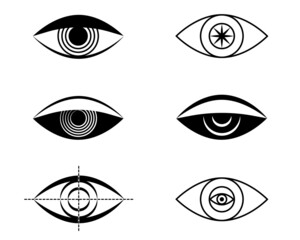Set of vector icons of different variants of stylized eyes.
