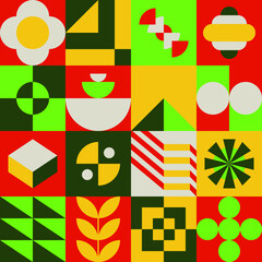 simple funky colorful geometric pattern design. fun seamless illustration for backgrounds and wallpaper. flat shapes composition pattern.