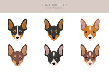 Fox terrier toy clipart. Different poses, coat colors set