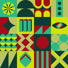 Vintage neo geometric pattern background design - urban style bauhaus cover poster illustration for packaging, wrapping paper, fabric, wallpaper, web banner, decoration, and more.