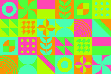 Vintage neo geometric pattern background design - urban style bauhaus cover poster illustration for packaging, wrapping paper, fabric, wallpaper, web banner, decoration, and more.