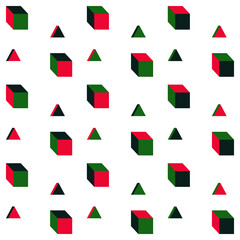 Geometric shapes seamless pattern design with red and green on white background