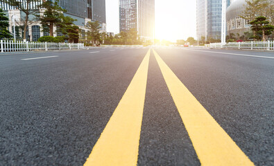 Double yellow line road in modern city