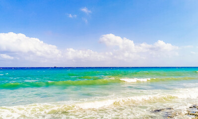 Tropical mexican beach clear turquoise water Playa del Carmen Mexico.