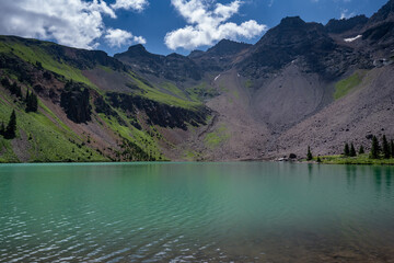 Lower Blue Lake along the Blue Lakes trail in Colorado, in the San Juan Mountains
