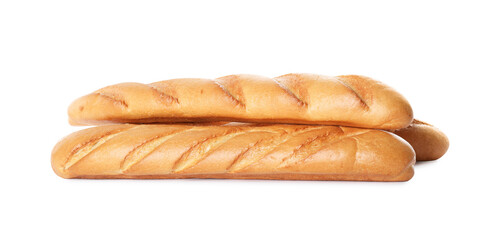Tasty baguettes on white background. Fresh bread