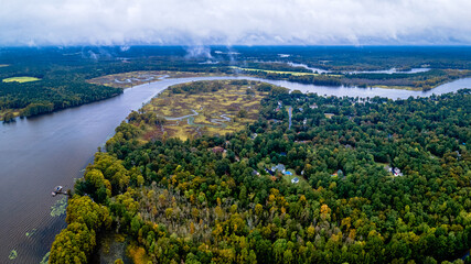 Aerial Drone Shot of Autumn Trees In Virginia 
