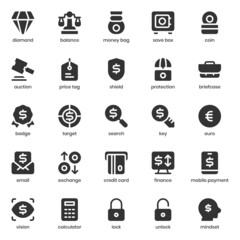 finance and currency icon pack for your website design, logo, app, UI. finance and currency icon glyph design. Vector graphics illustration and editable stroke.