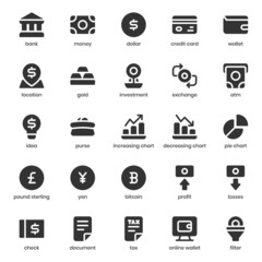 finance and currency icon pack for your website design, logo, app, UI. finance and currency icon glyph design. Vector graphics illustration and editable stroke.