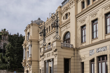 Beautiful richly decorated Neo-baroque style Malaga City Council building. Malaga, Costa del Sol, Andalusia, Spain.