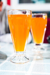 Transparent glass honey drink kvass