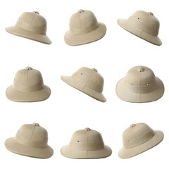 Set with stylish safari hats on white background. Trendy headdress © New Africa