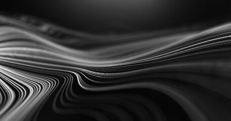 Black technology wave on black background. Music abstract background. Technology digital computer network.