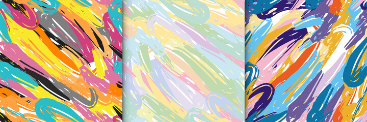 Fototapeta na wymiar set collection seamless pattern brush strokes pattern spots blobs paint bright print background
