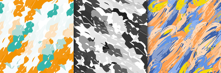 set collection seamless pattern brush strokes pattern spots blobs paint bright print background