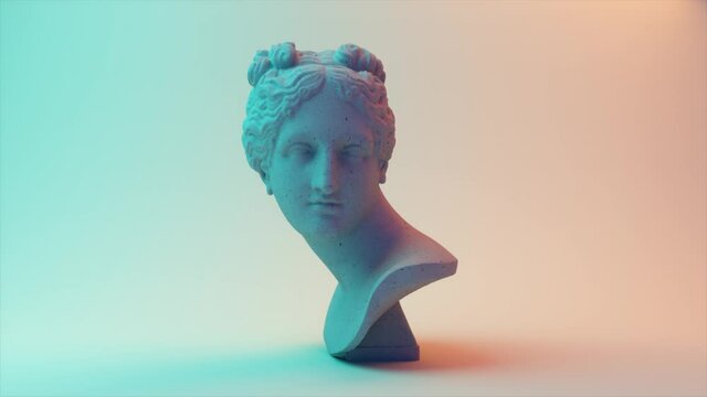 Ancient Roman white marble rotating head of Venus on a light background. 3d animation of a seamless loop.