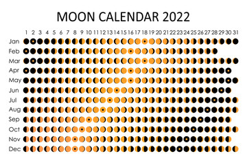 2022 Moon calendar. Astrological calendar design. planner. Place for stickers. Month cycle planner mockup. Isolated black and white background