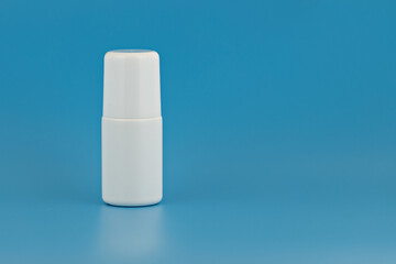 Unbranded plastic flacon for cosmetics products. Skincare and cosmetology mockup with copy space. Branding identity template for text and design