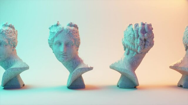 Glitch of Venus head on light background. 4K. Ultra high definition. 3840x2160. 3D animation of seamless loop