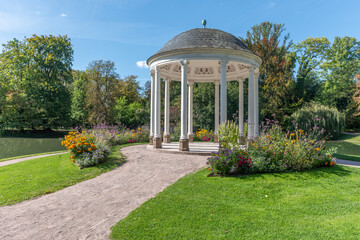 Circular temple, known as Temple of Love (early 19th century) in neoclassical style. Parc de...