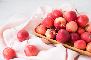 Garden, ripe, natural, mini apples in an eco bowl
