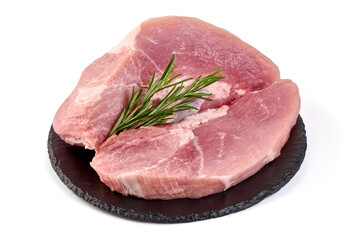 Pork shoulder steak, isolated on white background.
